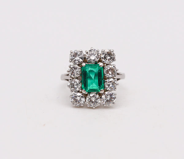 -Classic Cocktail Ring In 18Kt White Gold With 3.72 Ctw In Diamonds And Gia Emerald