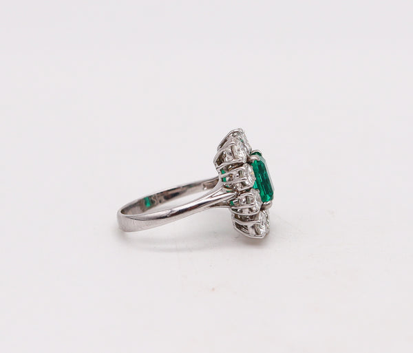 -Classic Cocktail Ring In 18Kt White Gold With 3.72 Ctw In Diamonds And Gia Emerald