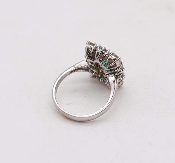 -Classic Cocktail Ring In 18Kt White Gold With 3.72 Ctw In Diamonds And Gia Emerald