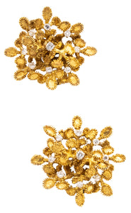 French 1950 Post War Retro Earrings In 18Kt Gold And Platinum With 1.08 Cts In Diamonds