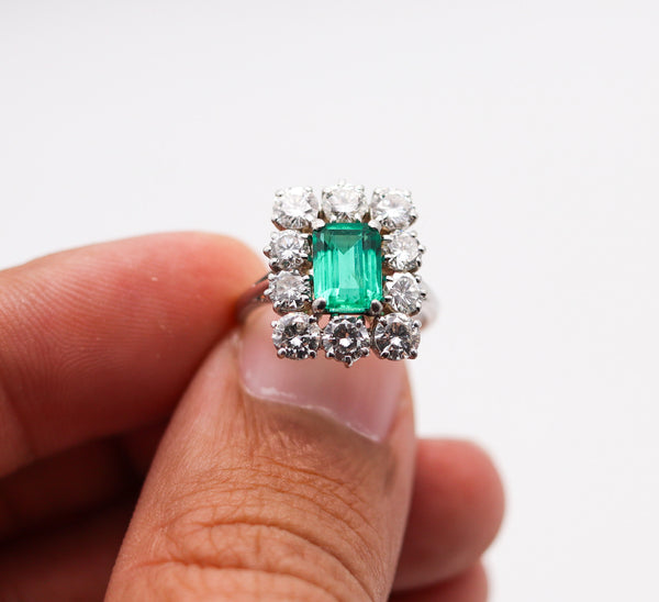 -Classic Cocktail Ring In 18Kt White Gold With 3.72 Ctw In Diamonds And Gia Emerald