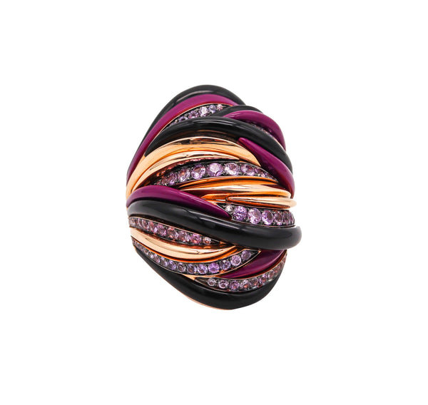 -Fawaz Gruosi Sculptural Cocktail Ring In 18Kt Gold With 3.72 Ctw In Purple Sapphires