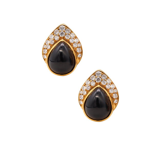 Tiffany Co 1960 New York Clips Earrings In 18Kt Gold With 39.12 Cts In VVS Diamonds And Onyx