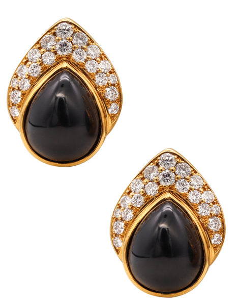 Tiffany Co 1960 New York Clips Earrings In 18Kt Gold With 39.12 Cts In VVS Diamonds And Onyx