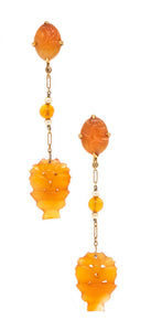 Art Deco 1920 British Drop Earrings In 18Kt Yellow Gold With Carved Carnelian And Pearls