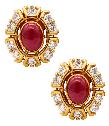 *Tiffany & Co. 1960 Gia Certified Clip earrings in 18 kt Gold with 8.38 Cts in Ruby and VVS Diamonds