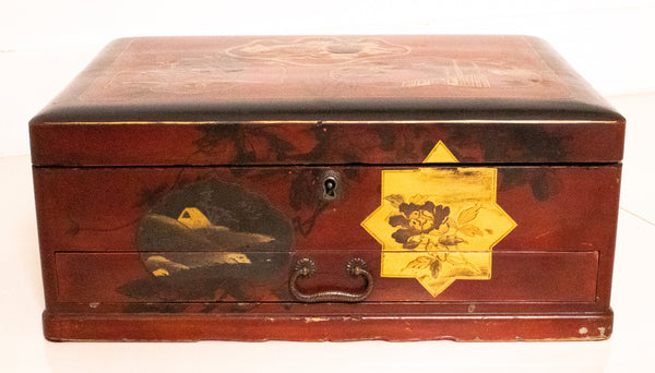 *Japan 1900 Meiji Period Gorgeous Jewelry Makie Case Box Cabinet In Lacquered Wood