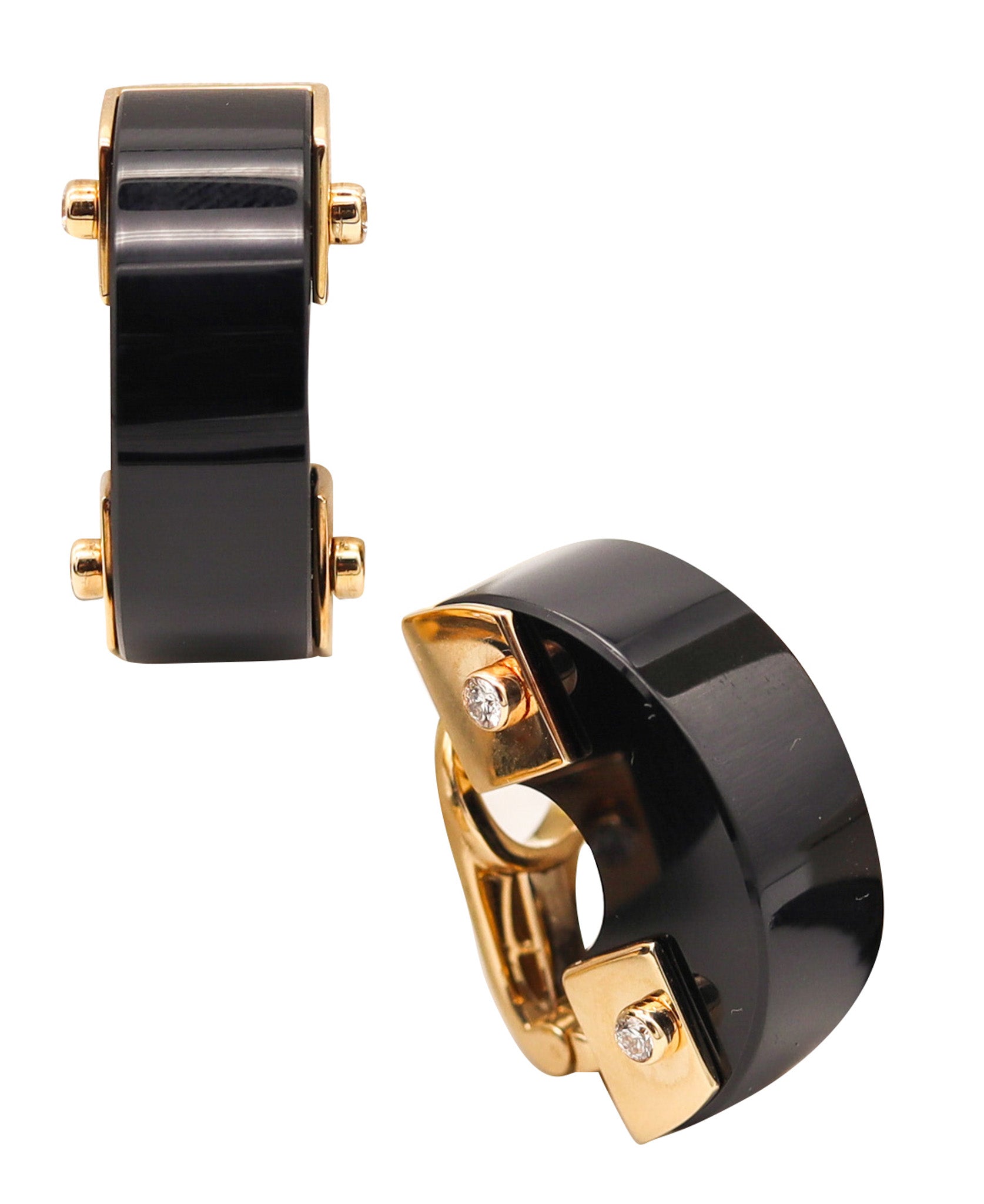 Aletto Brothers Geometric Earrings In 18Kt Yellow Gold With Diamonds And Onyxes