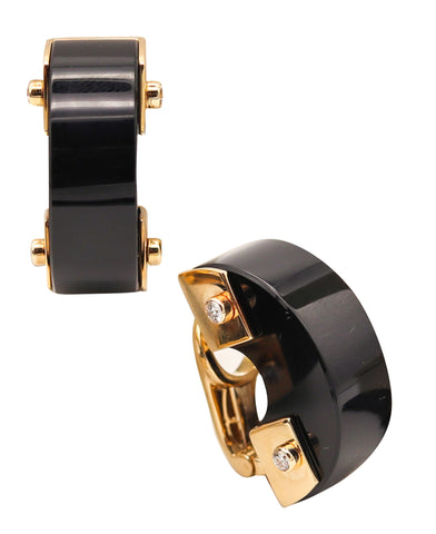Aletto Brothers Geometric Earrings In 18Kt Yellow Gold With Diamonds And Onyxes