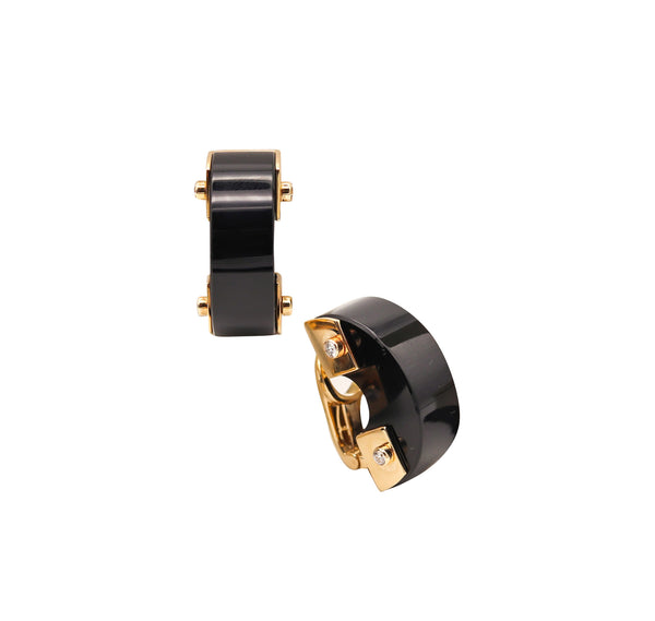 Aletto Brothers Geometric Earrings In 18Kt Yellow Gold With Diamonds And Onyxes