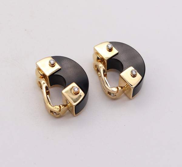 Aletto Brothers Geometric Earrings In 18Kt Yellow Gold With Diamonds And Onyxes