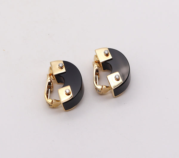 Aletto Brothers Geometric Earrings In 18Kt Yellow Gold With Diamonds And Onyxes