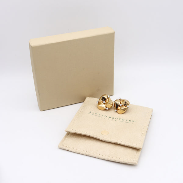 Aletto Brothers Geometric Clips Earrings In 18Kt Gold And Platinum With Diamonds