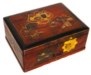 *Japan 1900 Meiji Period Gorgeous Jewelry Makie Case Box Cabinet In Lacquered Wood
