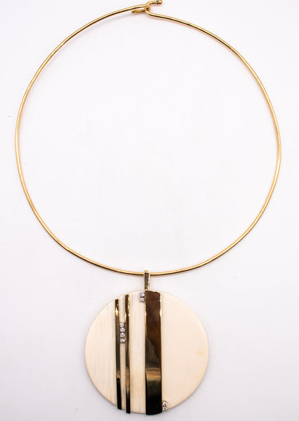 BELGIUM 1970'S MODERNIST GEOMETRIC PENDANT IN 18 KT GOLD WITH ROUND DIAMONDS