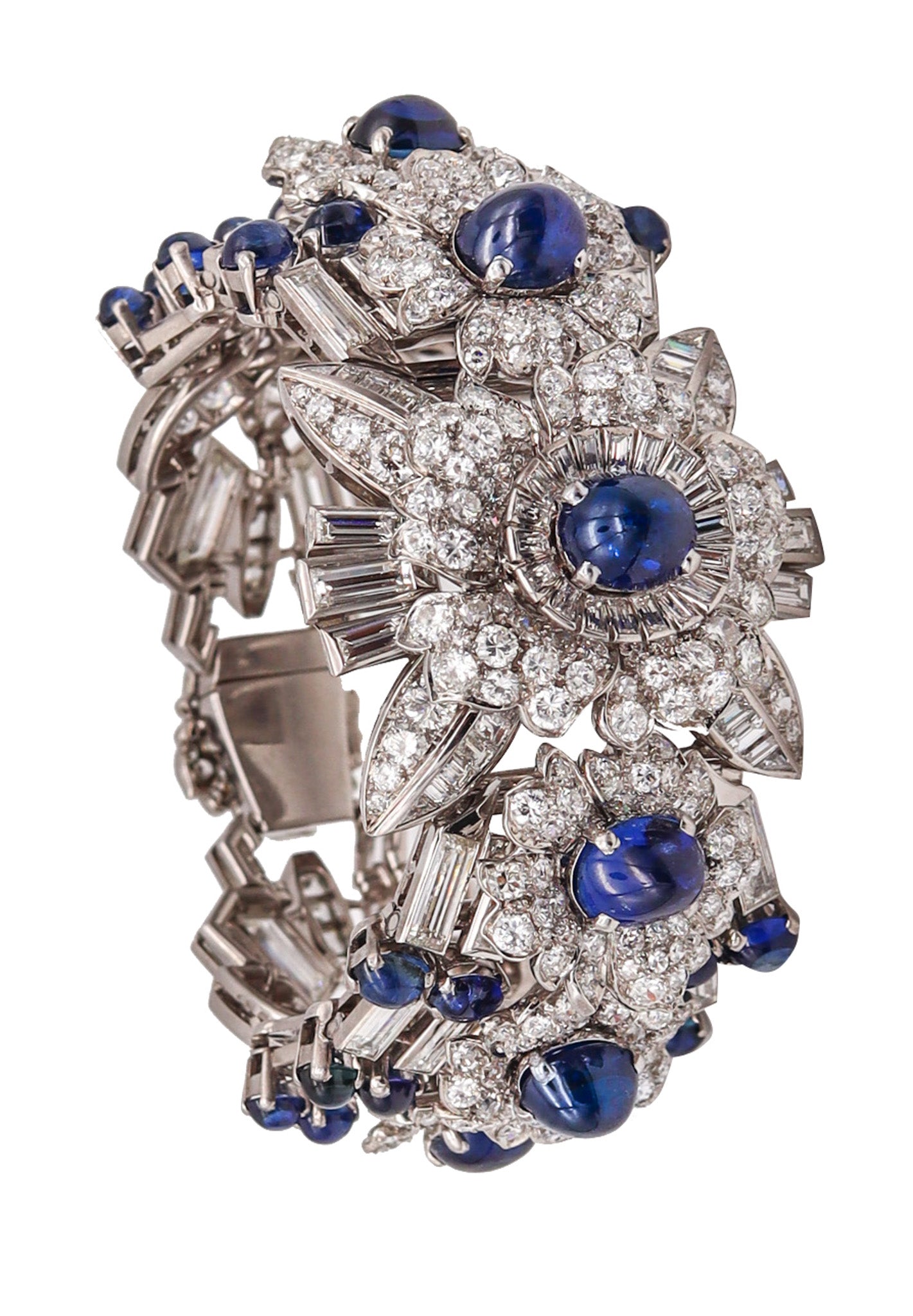 -Margerand 1950 Paris French Bracelet In Platinum With 150.71 Cts Diamonds And Sapphires