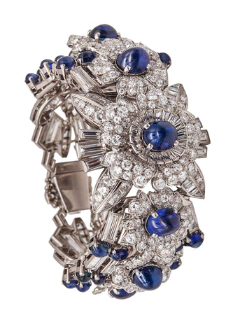 -Margerand 1950 Paris French Bracelet In Platinum With 150.71 Cts Diamonds And Sapphires