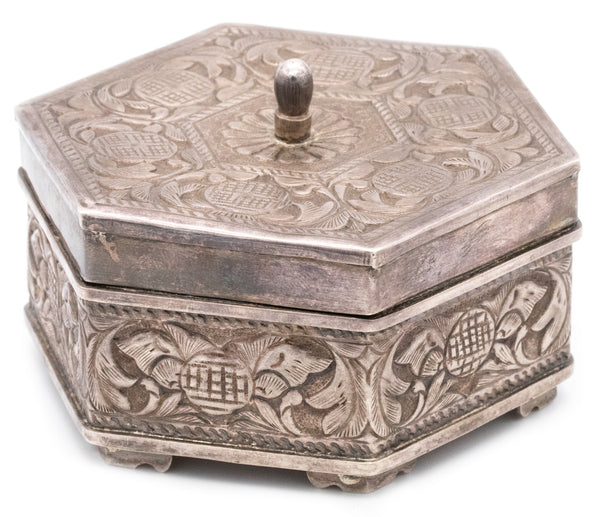 ASIAN / HINDU KUMKUM HEXAGONAL SHAPE BOX IN STERLING SILVER .925