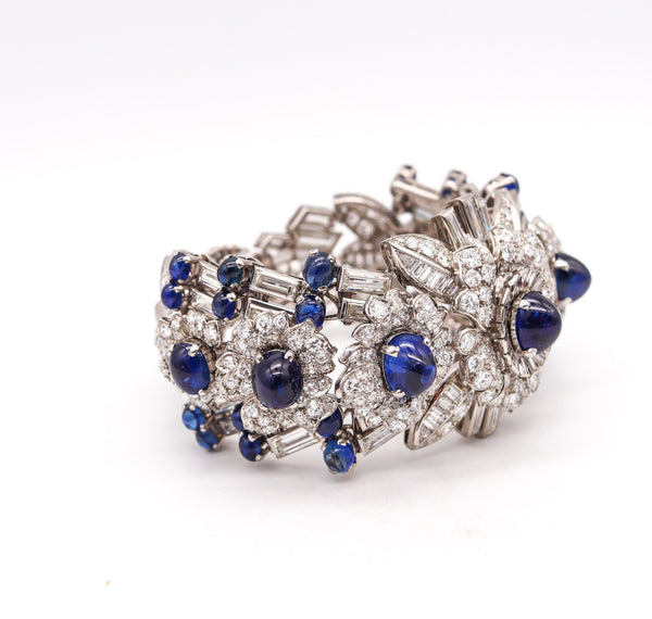 -Margerand 1950 Paris French Bracelet In Platinum With 150.71 Cts Diamonds And Sapphires