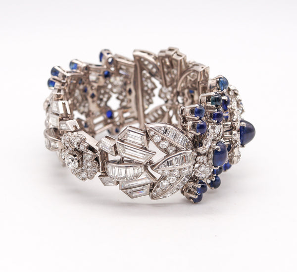 -Margerand 1950 Paris French Bracelet In Platinum With 150.71 Cts Diamonds And Sapphires