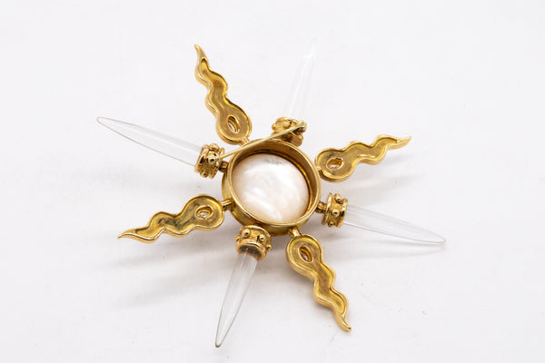 Arsham Modernist Maltese Pendant Brooch In 18Kt Gold With VS Diamonds Rock Quartz & Pearl