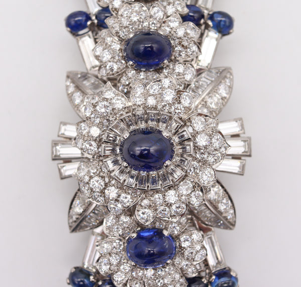 -Margerand 1950 Paris French Bracelet In Platinum With 150.71 Cts Diamonds And Sapphires