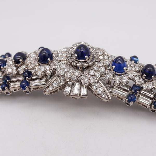 -Margerand 1950 Paris French Bracelet In Platinum With 150.71 Cts Diamonds And Sapphires