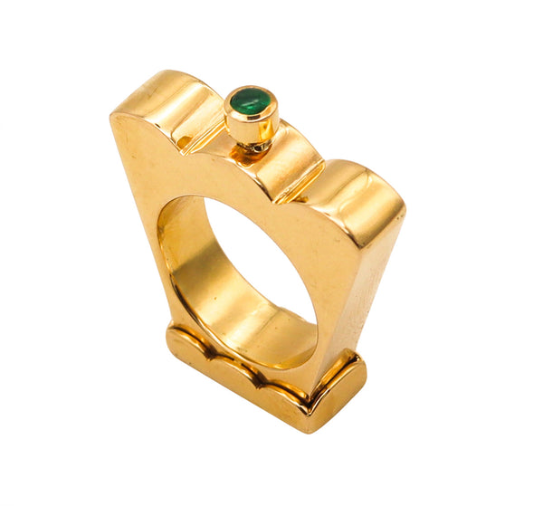 Memphis Design 1980 Geometric Sculptural Ring In 18Kt Yellow Gold With Muzo Emerald