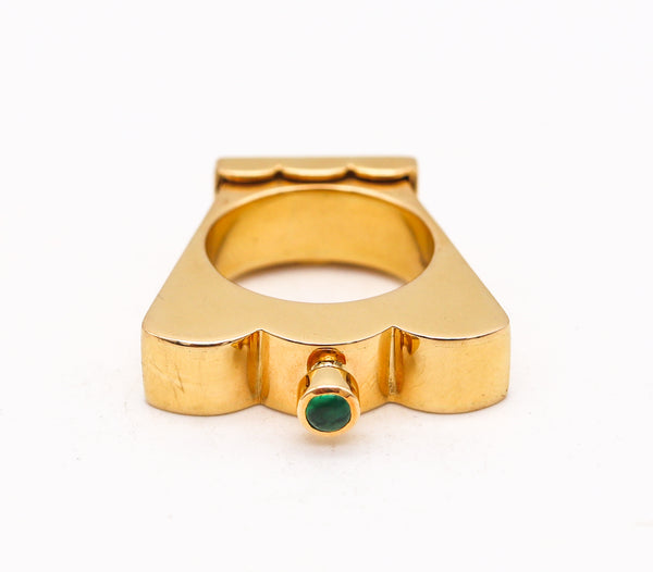 Memphis Design 1980 Geometric Sculptural Ring In 18Kt Yellow Gold With Muzo Emerald