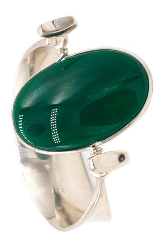 -Georg Jensen By Vivianna Torun Bracelet In Sterling Silver with 55.80 Cts Chrysoprase