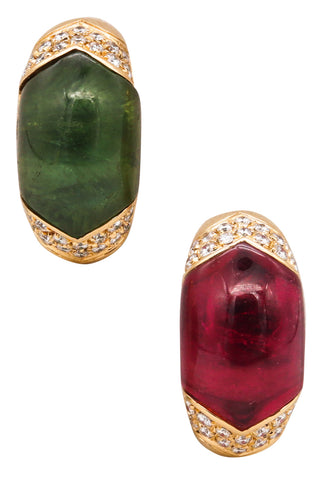 *Bvlgari Roma Bi-color Tronchetto Earrings in 18 kt gold with 14.55 Cts in Diamonds and Tourmaline