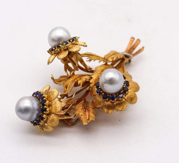 -Mario Buccellati 1960 Milan Profumo Brooch In 18Kt Yellow With Pearls And Sapphires