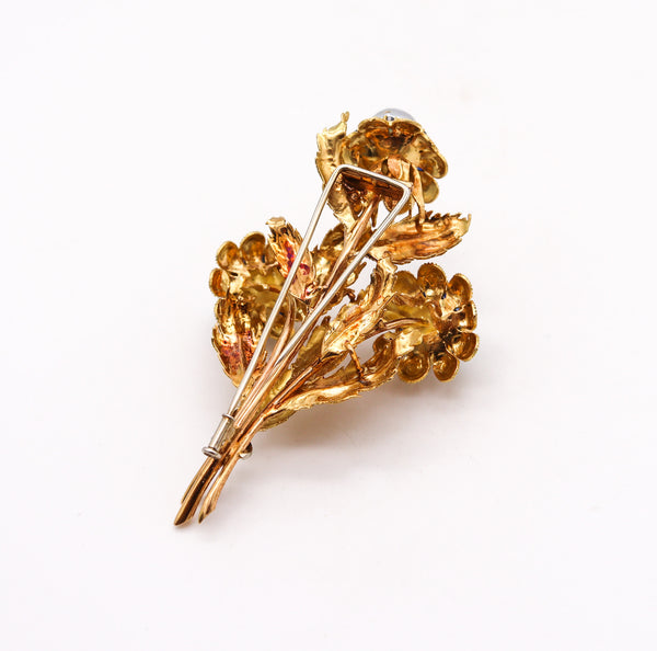 -Mario Buccellati 1960 Milan Profumo Brooch In 18Kt Yellow With Pearls And Sapphires