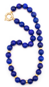 ITALIAN MODERN 18 KT GOLD NECKLACE WITH 400 Ctw OF LAPIS LAZULI BEADS