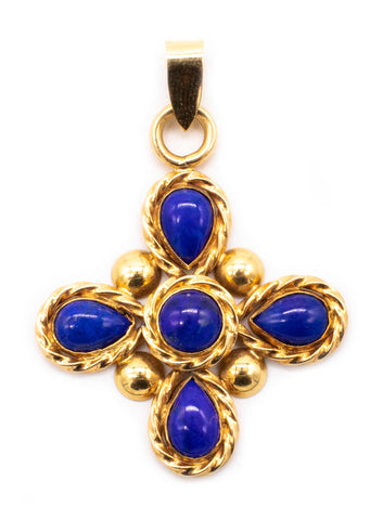 GREEK CROSS IN 18 KT YELLOW GOLD WITH 10 Ctw OF LAPIS LAZULI CABOCHONS