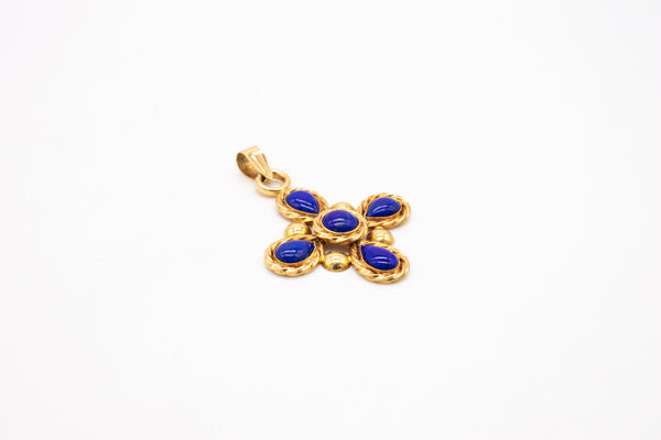 GREEK CROSS IN 18 KT YELLOW GOLD WITH 10 Ctw OF LAPIS LAZULI CABOCHONS