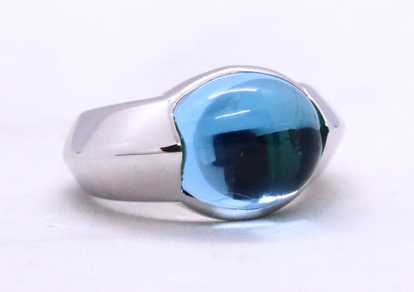 CHAUMET PARIS CABOCHON BLUE TOPAZ 18 KT RING