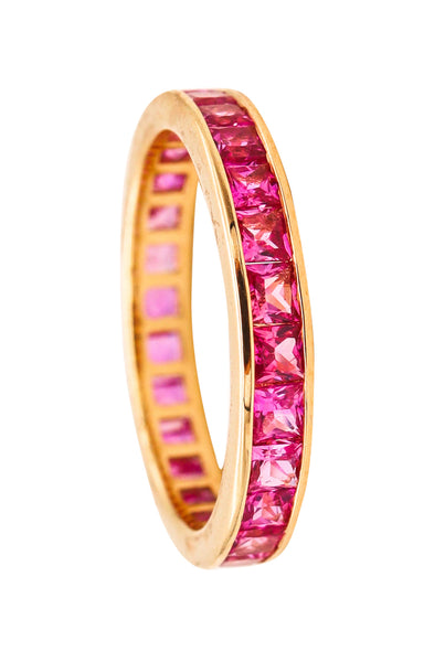 Eternity Ring Band In 18Kt Yellow Gold With 2.08 Carats In Pink Sapphires