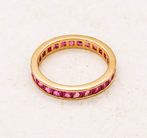 Eternity Ring Band In 18Kt Yellow Gold With 2.08 Carats In Pink Sapphires