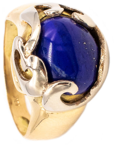 ITALIAN MODERN RING IN 18 KT TWO TONES GOLD WITH LAPIS LAZULI CABOCHON