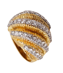 -David Balogh 1960 Cocktail Ring In 18Kt Yellow Gold With 3.18 Ctw Diamonds