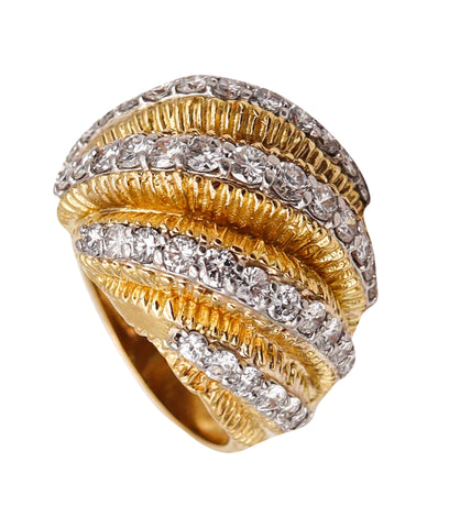 -David Balogh 1960 Cocktail Ring In 18Kt Yellow Gold With 3.18 Ctw Diamonds