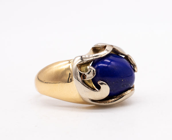 ITALIAN MODERN RING IN 18 KT TWO TONES GOLD WITH LAPIS LAZULI CABOCHON