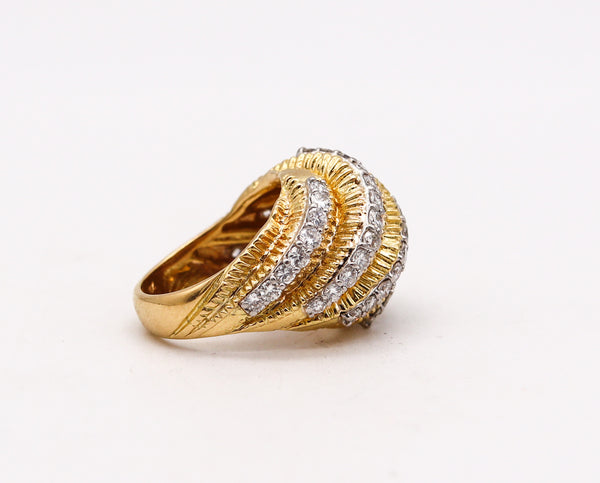 -David Balogh 1960 Cocktail Ring In 18Kt Yellow Gold With 3.18 Ctw Diamonds