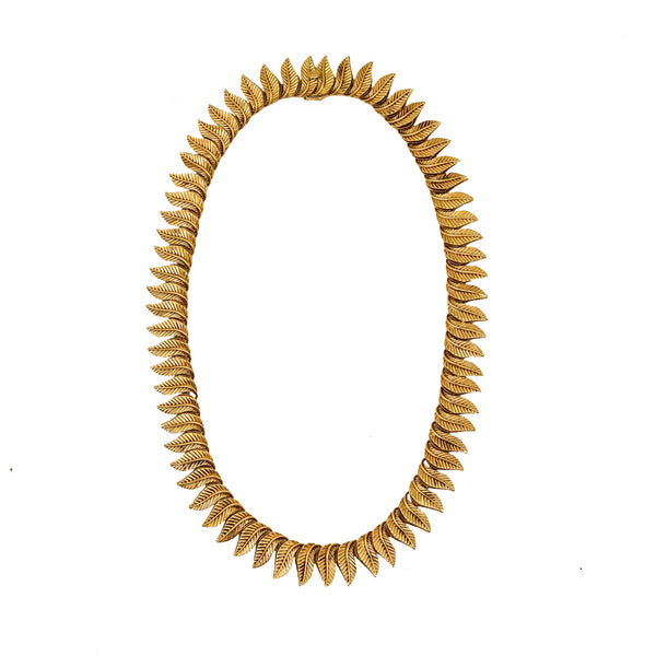 Henri Poincot 1960 Mid Century Leafs Choker Necklace In Solid 18Kt Yellow Gold