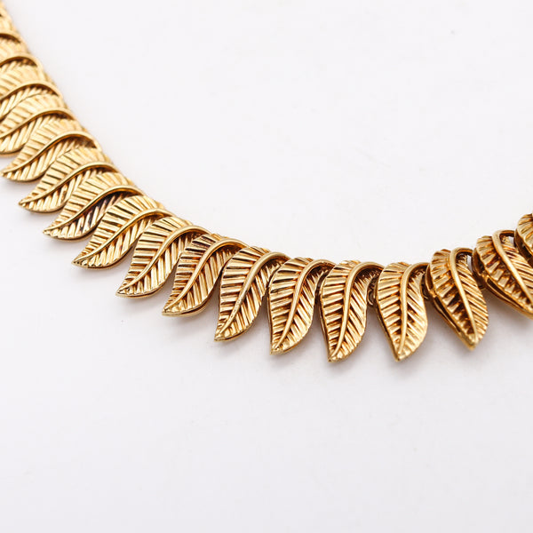 Henri Poincot 1960 Mid Century Leafs Choker Necklace In Solid 18Kt Yellow Gold
