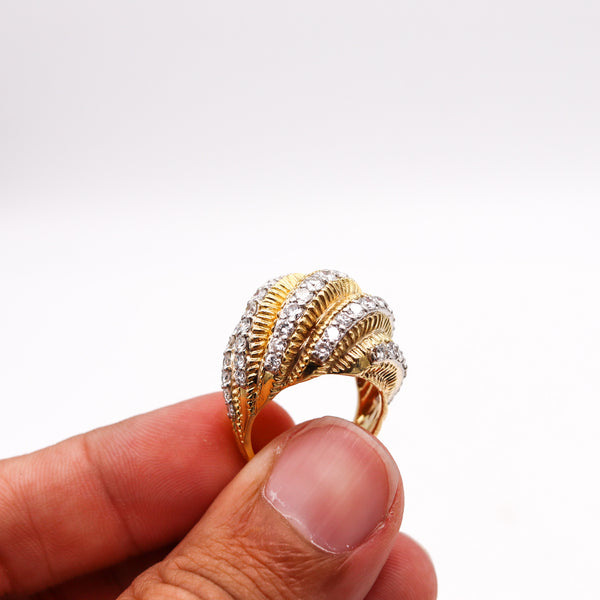 -David Balogh 1960 Cocktail Ring In 18Kt Yellow Gold With 3.18 Ctw Diamonds