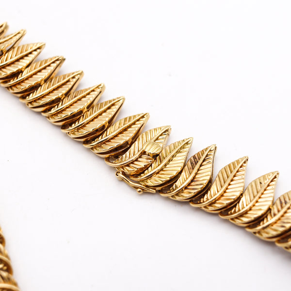 Henri Poincot 1960 Mid Century Leafs Choker Necklace In Solid 18Kt Yellow Gold