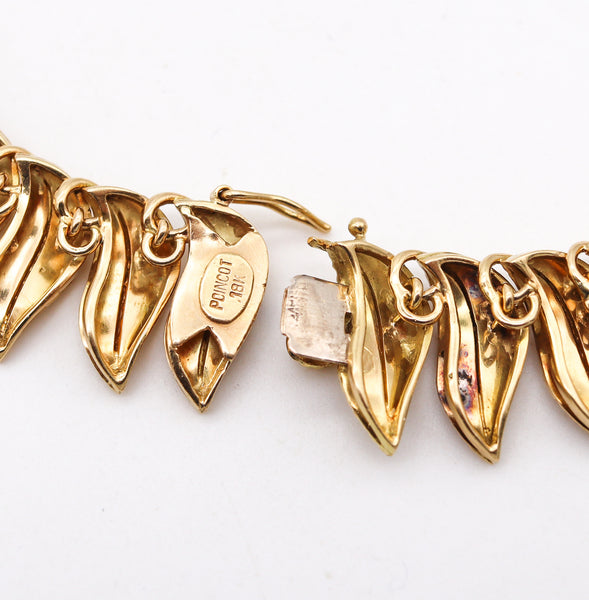 Henri Poincot 1960 Mid Century Leafs Choker Necklace In Solid 18Kt Yellow Gold