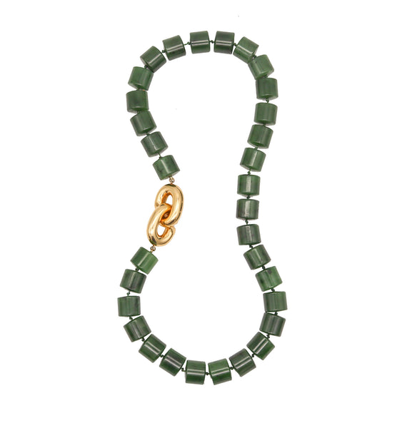 Angela Cummings 1993 Nephrite Green Jade Necklace With 18Kt Gold Mounting